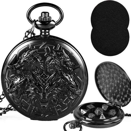 Kabinka DND Dice Set, 7pcs Mini Metal Dice with Pocket Watch Shell, Portable D&D Dic with Necklace, Dungeons and Dragons Dice for RPG