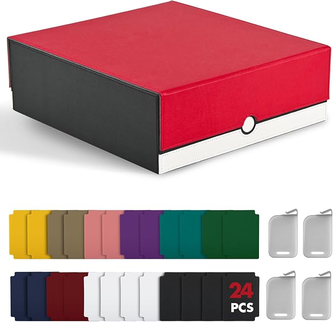 Card Storage Box for MTG PTCG Commander Deck Box Holds 3000+ Cards with 4 Stoppers & 24 Writable Dividers for Easy Organization