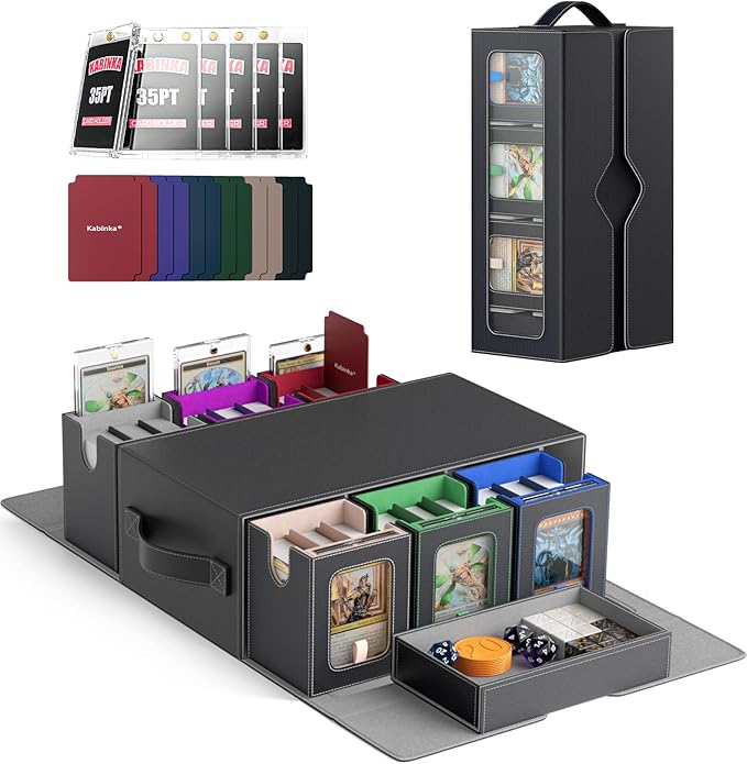 Commander Deck Box for MTG, 6-Deck Modular Card Case with Dice Tray Holds 600+ Double-sleeved Cards, Removable Trading Cards Storage Box with 35PT Magnetic Card Holders for TCG