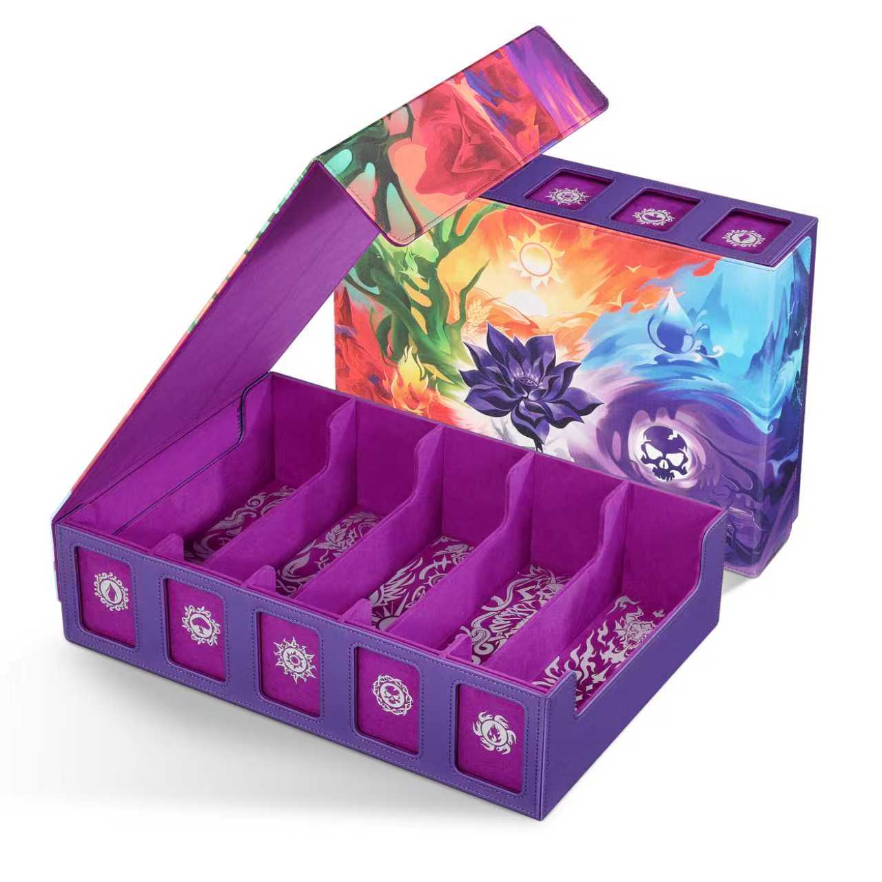 Trading Card Storage Box with Commander Display , 5-Row Deck box with Removable Lid; 3900+ Card Deck Box for MTG TCG Sports Card, 5 Toploaders, 5 Stoppers, 48 Dividers,1 Dice Tray