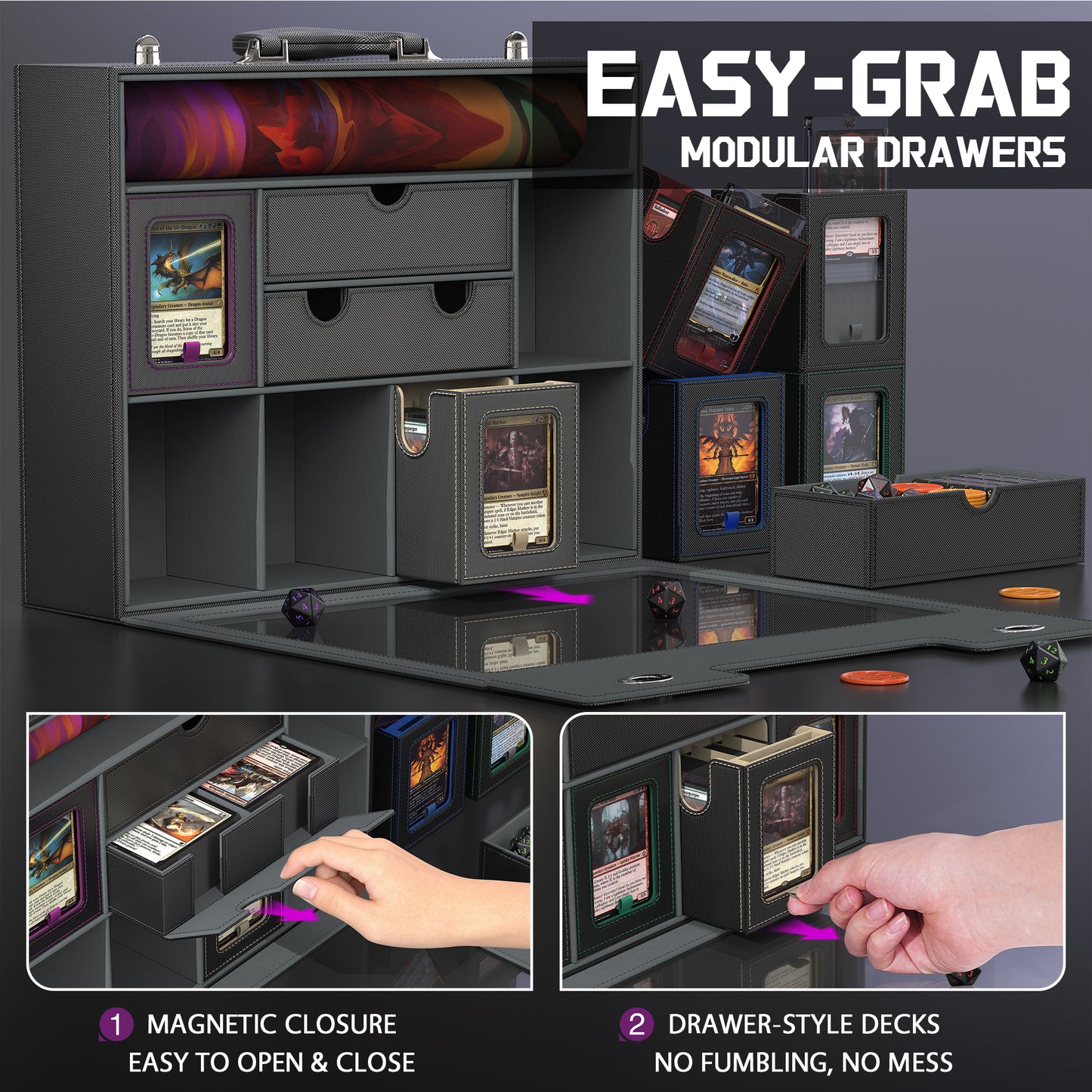 Kabinka MTG Commander Deck Box, Modular 9-in-1 with Dice Tray & Sideboard Box, 6-Deck Case, Includes 6 Magnetic Card Holders/100CT Card Sleeves/Playmat