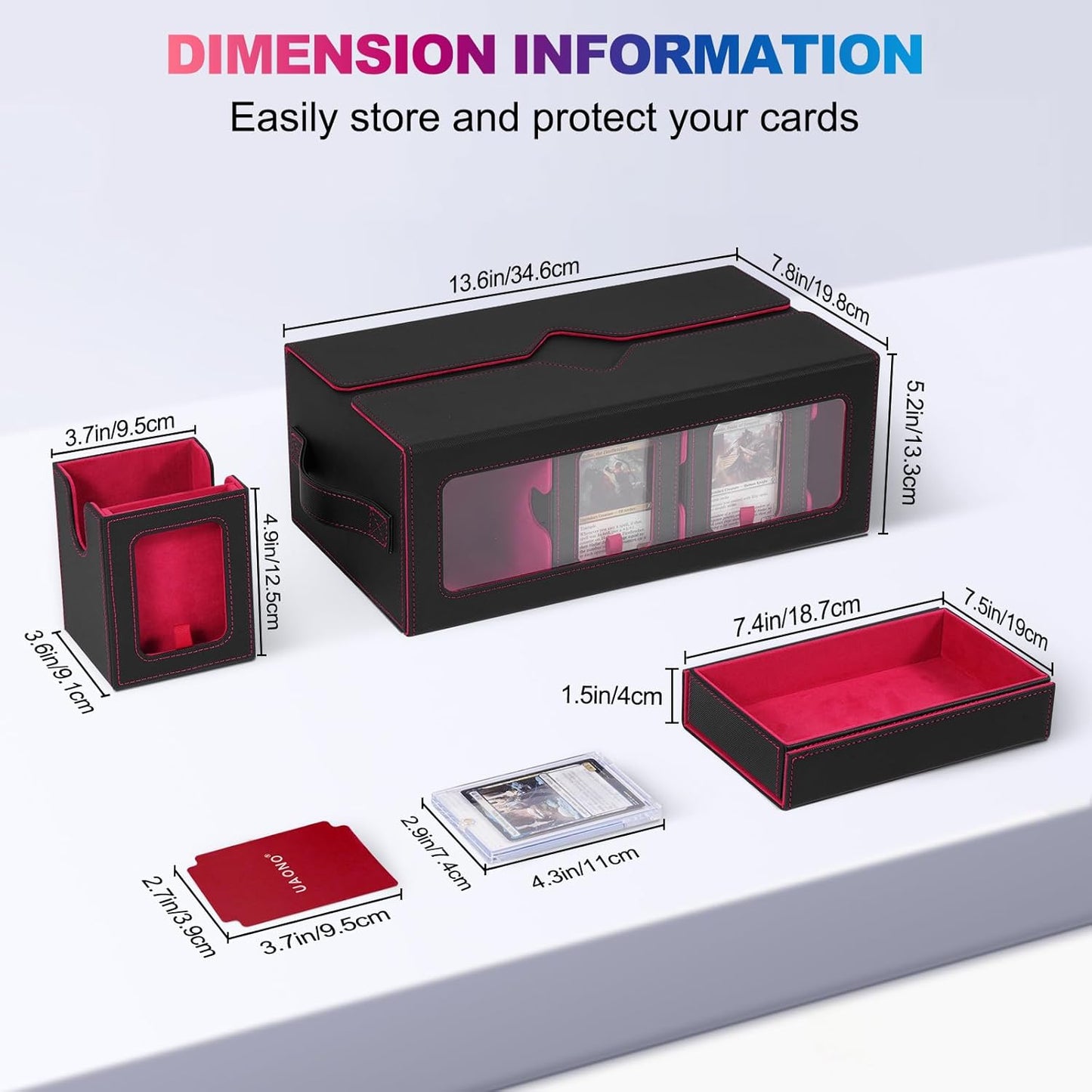 Commander Deck Box for MTG, 6-Deck Modular Card Case with Dice Tray Holds 600+ Double-sleeved Cards, Removable Trading Cards Storage Box with 35PT Magnetic Card Holders for TCG