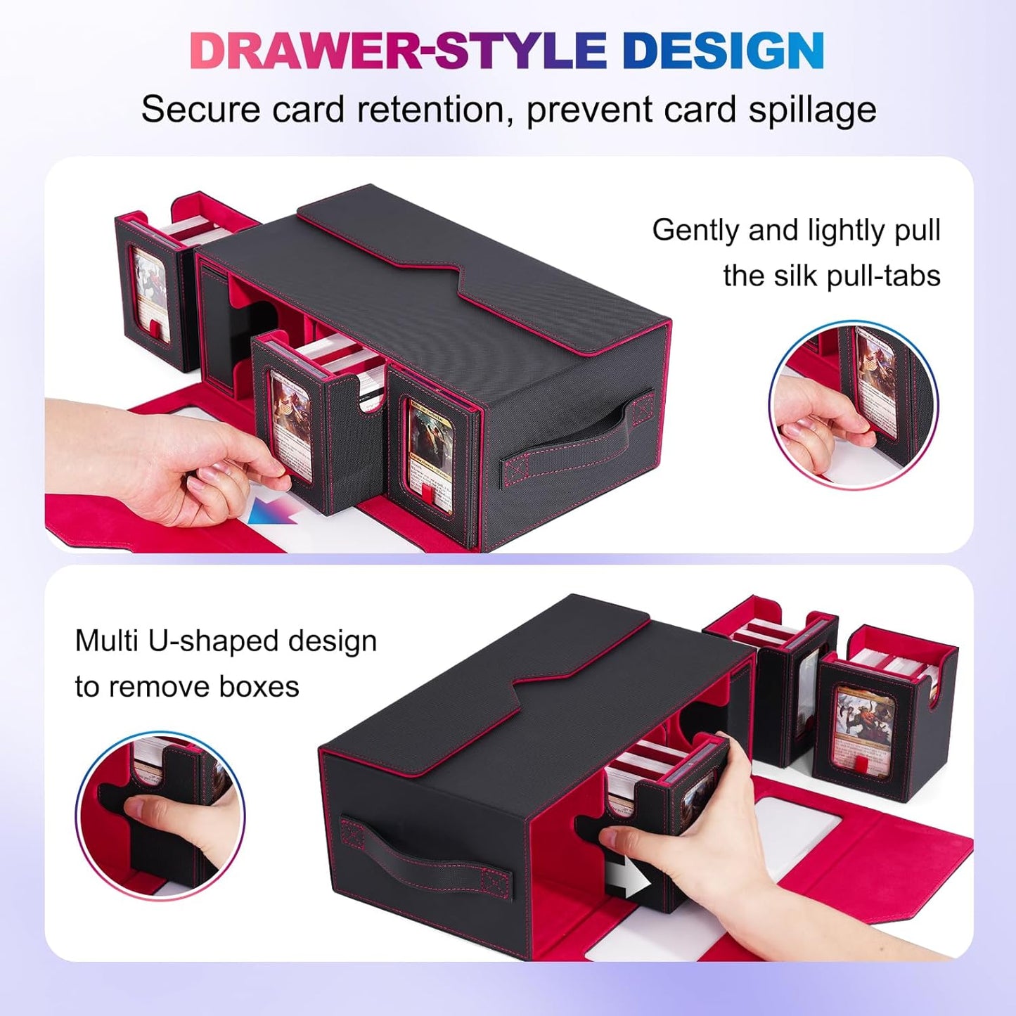 Commander Deck Box for MTG, 6-Deck Modular Card Case with Dice Tray Holds 600+ Double-sleeved Cards, Removable Trading Cards Storage Box with 35PT Magnetic Card Holders for TCG