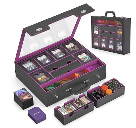 Kabinka MTG Commander Deck Box, Modular 9-in-1 with Dice Tray & Sideboard Box, 6-Deck Case, Includes 6 Magnetic Card Holders/100CT Card Sleeves/Playmat