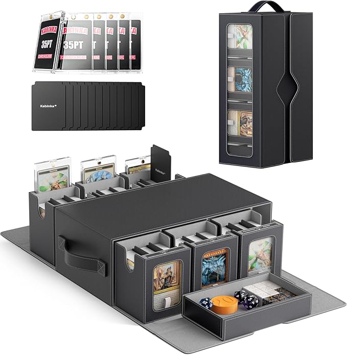 Commander Deck Box for MTG, 6-Deck Modular Card Case with Dice Tray Holds 600+ Double-sleeved Cards, Removable Trading Cards Storage Box with 35PT Magnetic Card Holders for TCG