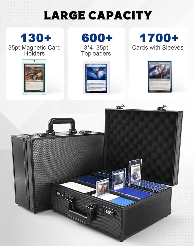Kabinka Toploader Storage Box for 3" X 4" 35pt Rigid Card, Trading Card Storage Box Toploader with Combination Lock, Top Loader Card Storage Hard Case, Sports Card Case (Holds 600+ Toploaders)
